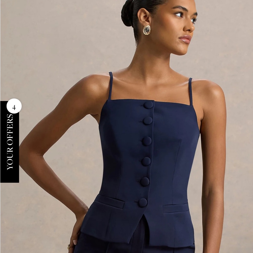 NWT Club L London Jada Top & Nellie Navy Tailored Trousers in Size 10
